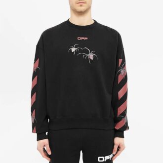 Off-White Men’ s Logo Spider Printing Round Neck Long Sleeves Black Off-White Men’ s Logo Spider Printing Round Neck Long Sleeves Black