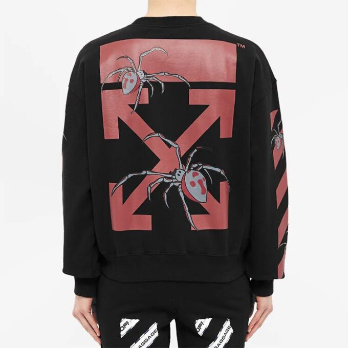 Off-White Men’ s Logo Spider Printing Round Neck Long Sleeves Black