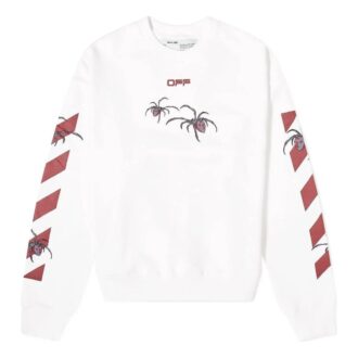 Off-White Men’ s Logo Spider Printing Round Neck Long Sleeves White Off-White Men’ s Logo Spider Printing Round Neck Long Sleeves White