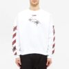 Off-White Men’ s Logo Spider Printing Round Neck Long Sleeves White