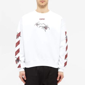 Off-White Men’ s Logo Spider Printing Round Neck Long Sleeves White Off-White Men’ s Logo Spider Printing Round Neck Long Sleeves White