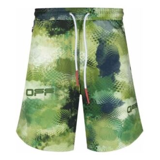 Off-White Men’ s Logo Sports Knit Shorts Loose Fit Green Off-White Men’ s Logo Sports Knit Shorts Loose Fit Green