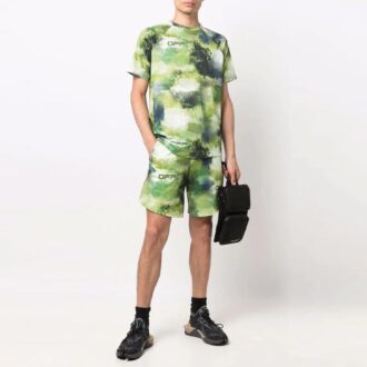 Off-White Men’ s Logo Sports Knit Shorts Loose Fit Green Off-White Men’ s Logo Sports Knit Shorts Loose Fit Green