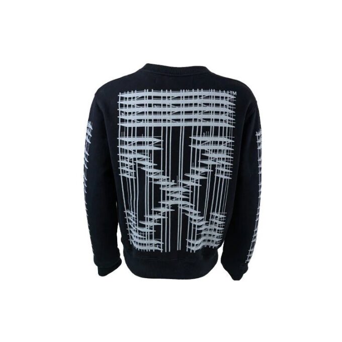 Off-White Men’ s Loose Casual Round Neck Pullover Printing Black