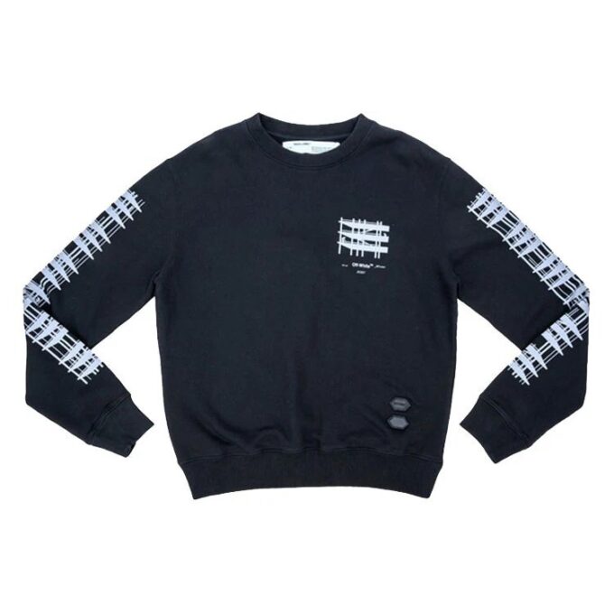 Off-White Men’ s Loose Casual Round Neck Pullover Printing Black