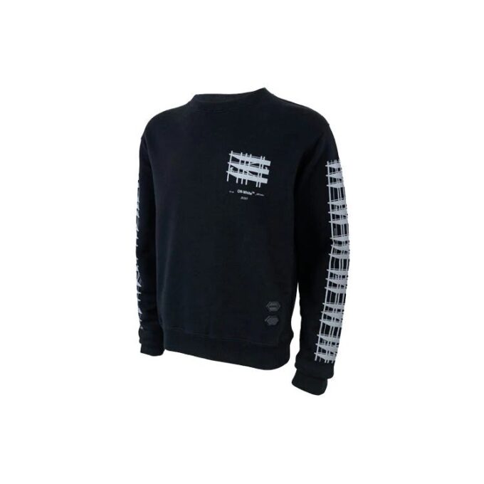 Off-White Men’ s Loose Casual Round Neck Pullover Printing Black