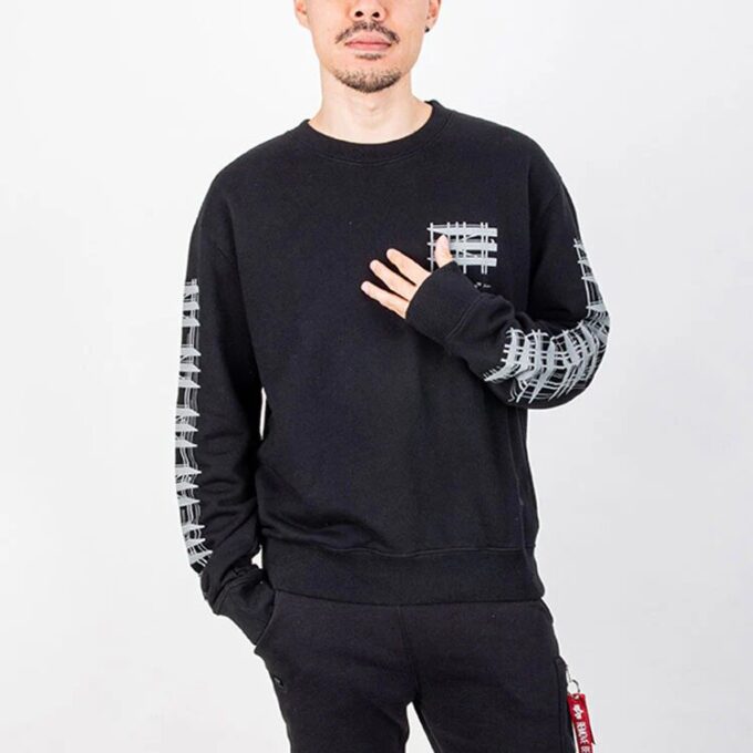 Off-White Men’ s Loose Casual Round Neck Pullover Printing Black