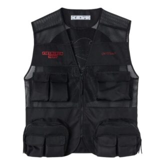 Off-White Men’ s Mesh Splicing V Neck Multiple Pockets Sleeveless Zipper Jacket Creamy White Off-White Men’ s Mesh Splicing V Neck Multiple Pockets Sleeveless Zipper Jacket Creamy White