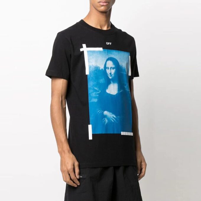 Off-White Men’ s Mona Lisa Portrait Short Sleeve Ordinary Version Black T-Shirt