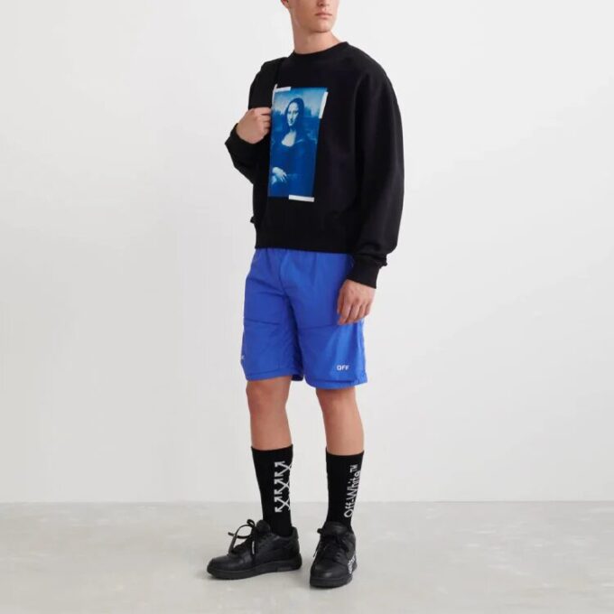 Off-White Men’ s Mona Lisa Printing Cotton Round Neck Pullover Black