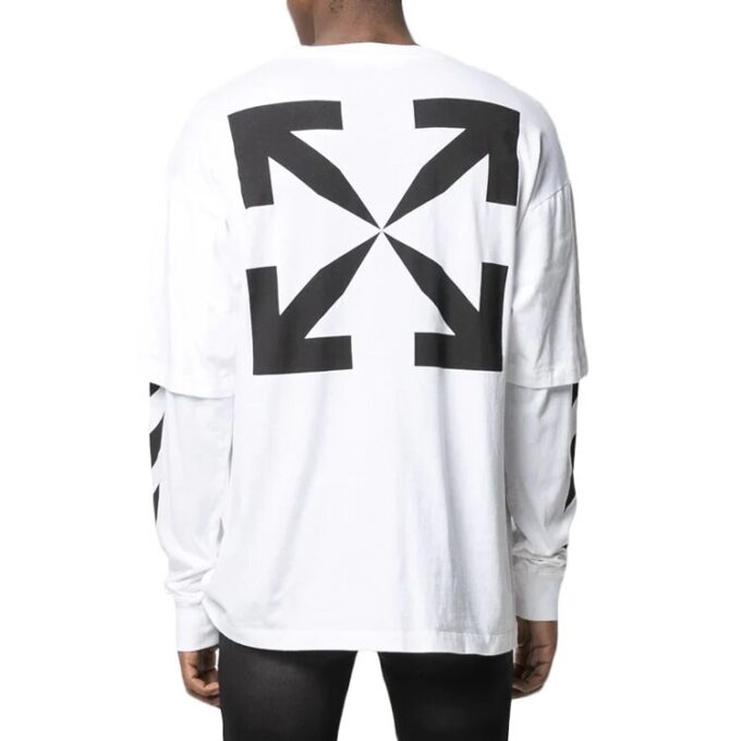 Off-White Men’ s Mona Lisa Printing Round Neck Long Sleeves Loose Fit White T-Shirt