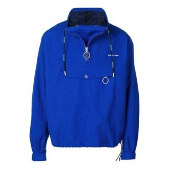 Off-White Men’ s Nylon Drawstring Alphabet Logo Sports Pullover Jacket Blue