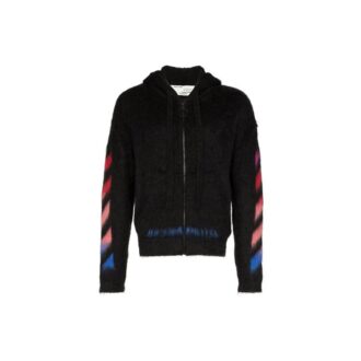 Off-White Men’ s Nylon Hooded Zipper Knit Black