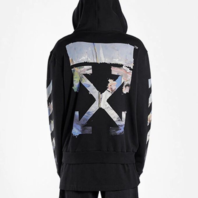 Off-White Men’ s Painting Printing Arrow Pattern Zipper Classic Black