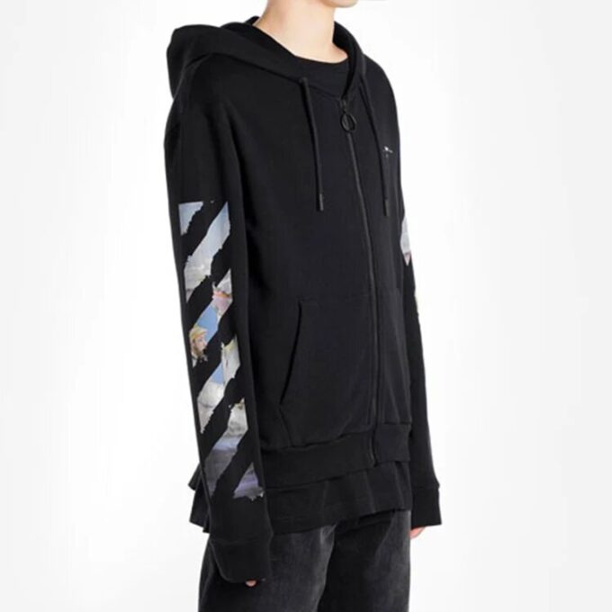 Off-White Men’ s Painting Printing Arrow Pattern Zipper Classic Black