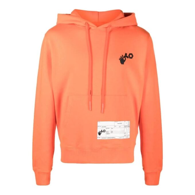 Off-White Men’ s Pattern Printing Drawstring Hooded Long Sleeves Slim Fit Version Orange