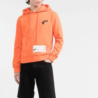 Off-White Men’ s Pattern Printing Drawstring Hooded Long Sleeves Slim Fit Version Orange