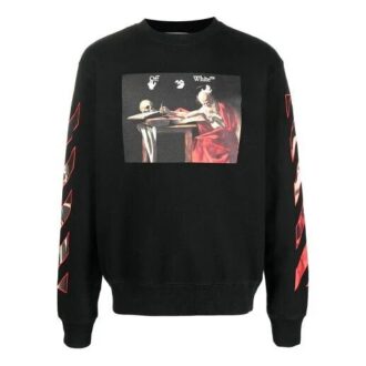 Off-White Men’ s Pattern Printing Round Neck Long Sleeves Black