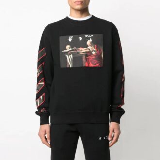 Off-White Men’ s Pattern Printing Round Neck Long Sleeves Black