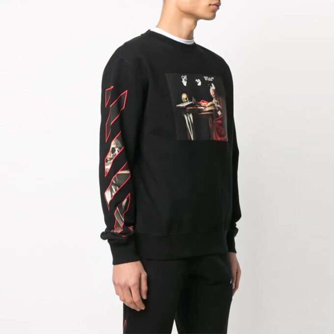 Off-White Men’ s Pattern Printing Round Neck Long Sleeves Black