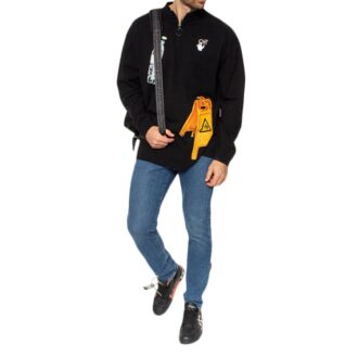 Off-White Men’ s Pattern Printing Round Neck Long Sleeves Loose Fit Black