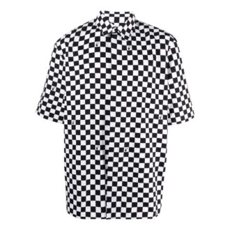 Off-White Men’ s Plaid Lapel Short Sleeve Black Shirt