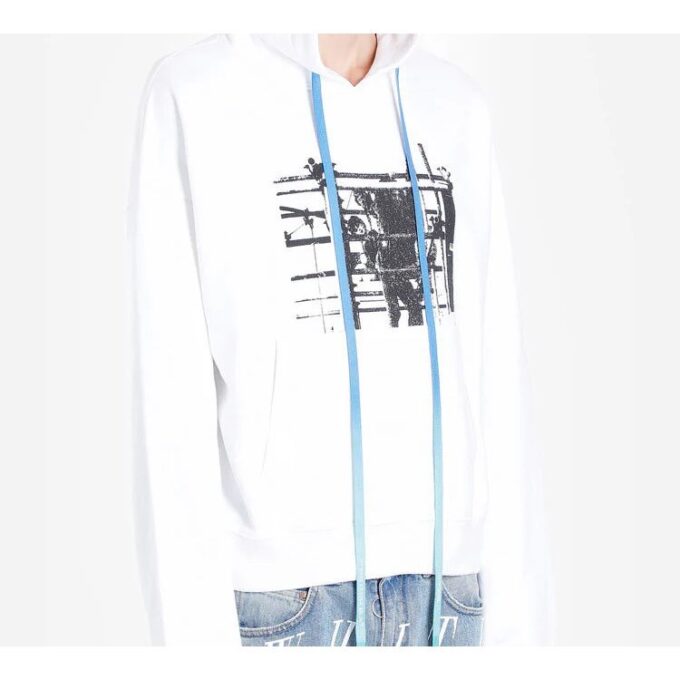 Off-White Men’ s Printed Logo Arrow Hooded Long Sleeves White