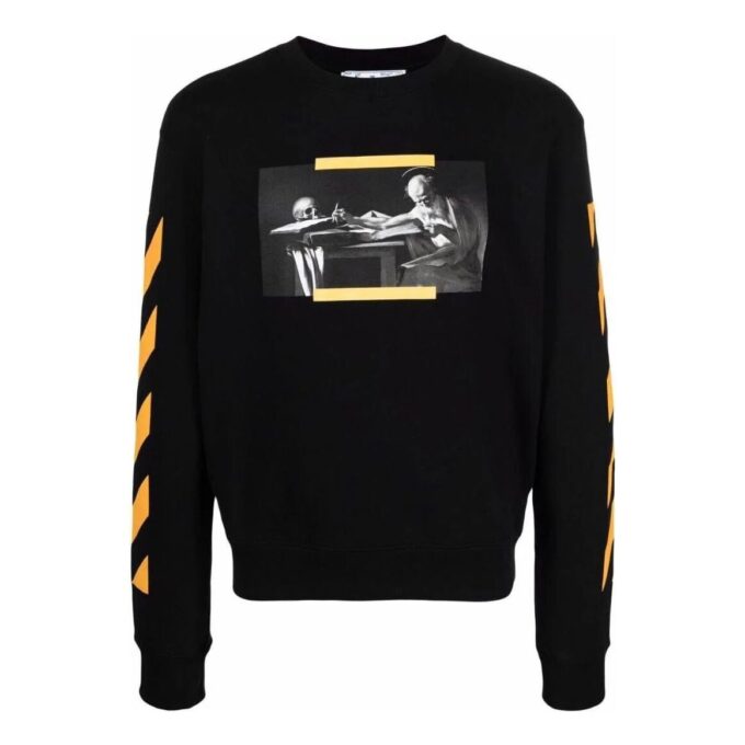 Off-White Men’ s Printing Round Neck Long Sleeves Version Black