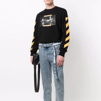 Off-White Men’ s Printing Round Neck Long Sleeves Version Black