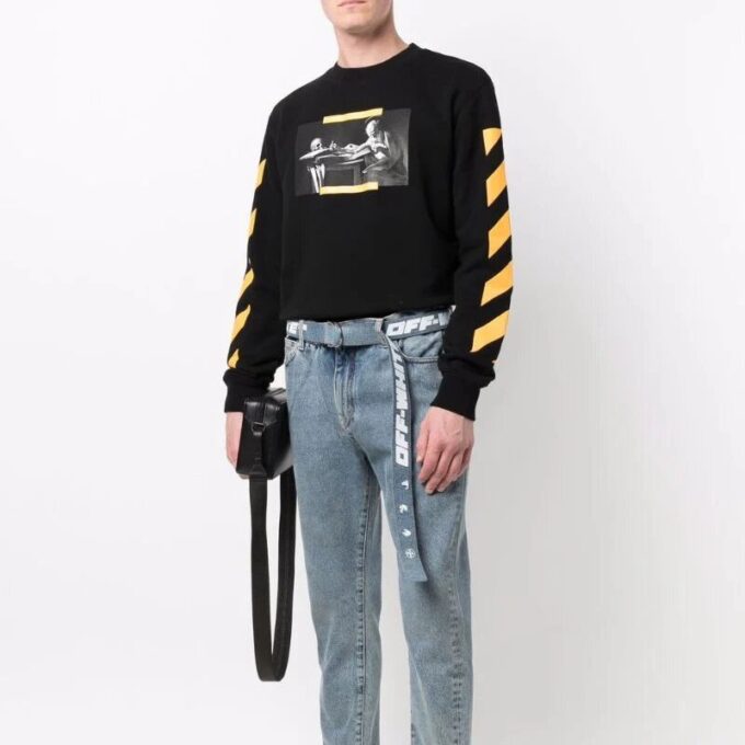 Off-White Men’ s Printing Round Neck Long Sleeves Version Black