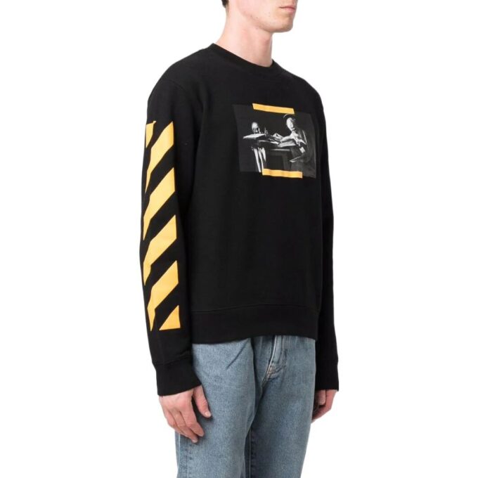 Off-White Men’ s Printing Round Neck Long Sleeves Version Black