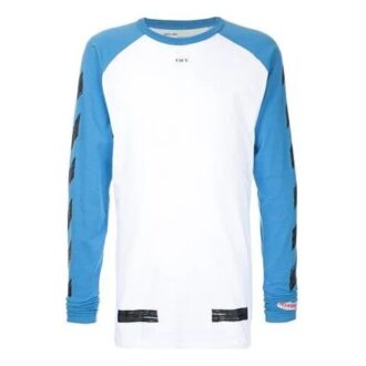 Off-White Men’ s Raglan Sleeve Colorblock Paint Arrow Long Sleeves Colorblock T-Shirt