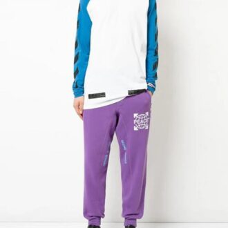 Off-White Men’ s Raglan Sleeve Colorblock Paint Arrow Long Sleeves Colorblock T-Shirt