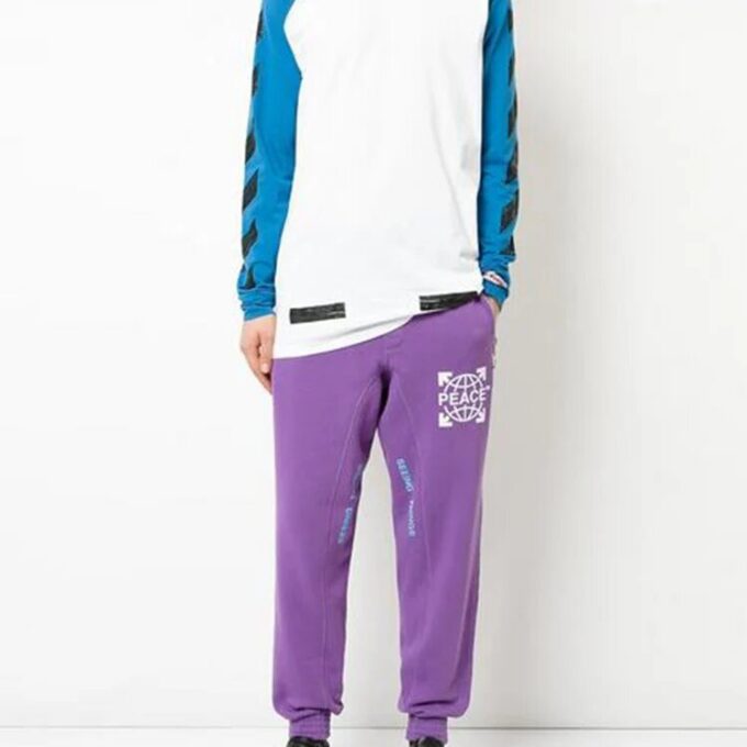 Off-White Men’ s Raglan Sleeve Colorblock Paint Arrow Long Sleeves Colorblock T-Shirt