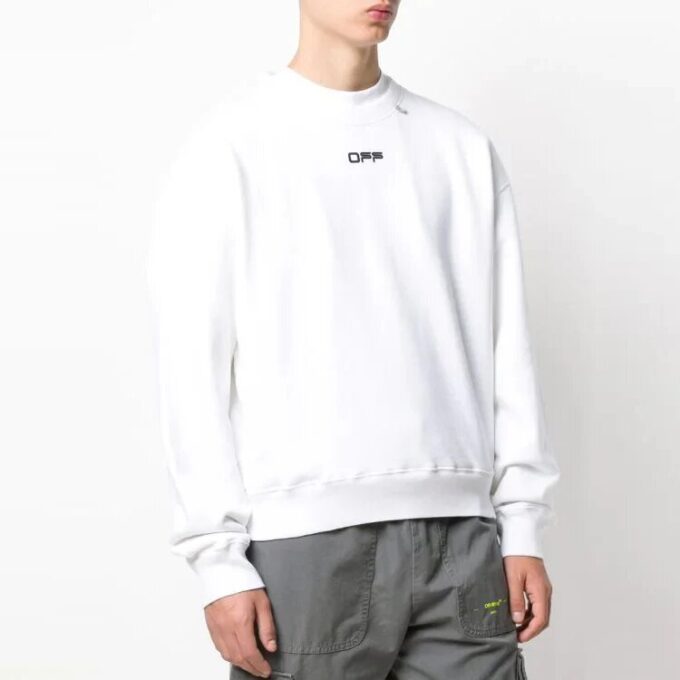 Off-White Men’ s Round Neck Pullover Long Sleeves White