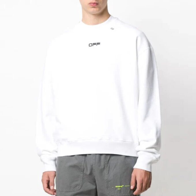 Off-White Men’ s Round Neck Pullover Long Sleeves White