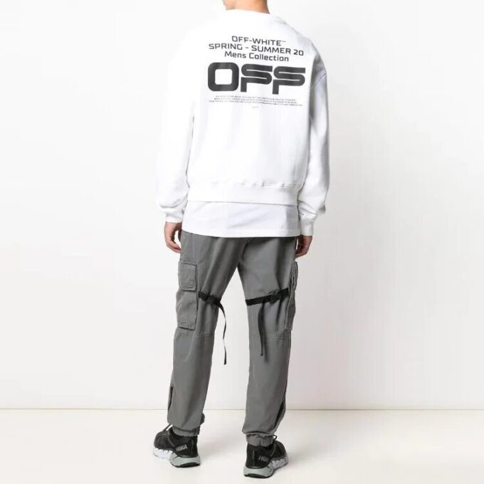 Off-White Men’ s Round Neck Pullover Long Sleeves White