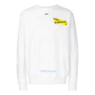 Off-White Men’ s Rubber Strap Printing Round Neck Long Sleeves White