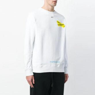 Off-White Men’ s Rubber Strap Printing Round Neck Long Sleeves White