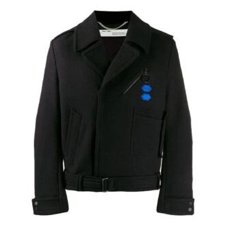 Off-White Men’ s Short Arrow Pattern Suit Jacket Loose Fit Black
