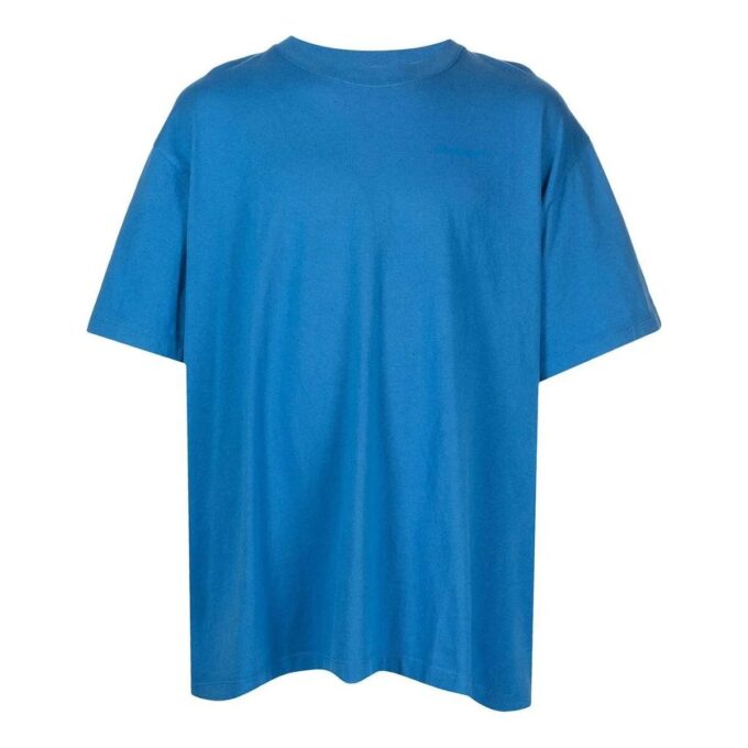 Off-White Men’ s Solid Color Back Large Logo Pullover Round Neck Short Sleeve Blue T-Shirt