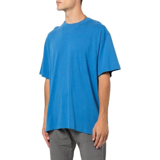 Off-White Men’ s Solid Color Back Large Logo Pullover Round Neck Short Sleeve Blue T-Shirt