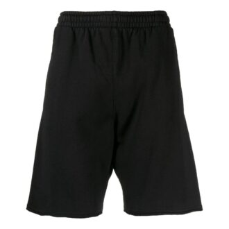 Off-White Men’ s Solid Color Back Printing Pattern Elastic Waistband Straight Shorts Black