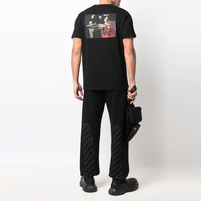 Off-White Men’ s Solid Color Caravaggio Arrow Short Sleeve Black T-Shirt