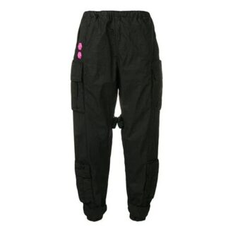 Off-White Men’ s Solid Color Cargo Pocket Sports Pants/Trousers/Joggers Loose Fit Black