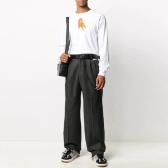 Off-White Men’ s Solid Color Casual Long Pants/Trousers Loose Fit Gray