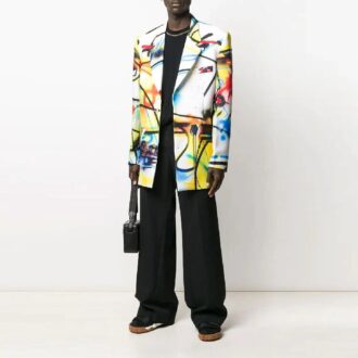 Off-White Men’ s Solid Color Casual Suit Long Pants/Trousers Loose Fit Black Off-White Men’ s Solid Color Casual Suit Long Pants/Trousers Loose Fit Black