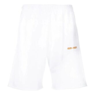Off-White Men’ s Solid Color Logo Printing Pattern Elastic Waistband Straight Shorts White Off-White Men’ s Solid Color Logo Printing Pattern Elastic Waistband Straight Shorts White