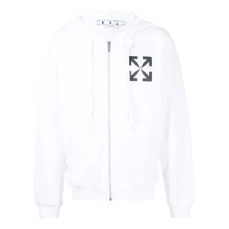Off-White Men’ s Solid Color Logo Printing Pattern Hooded Zipper Jacket White Off-White Men’ s Solid Color Logo Printing Pattern Hooded Zipper Jacket White
