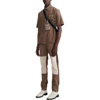 Off-White Men’ s Solid Color Pocket Short Sleeve Version Brown Shirt Off-White Men’ s Solid Color Pocket Short Sleeve Version Brown Shirt